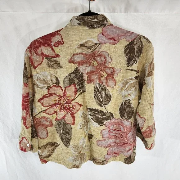 CHICO'S Floral Cardigan/Shirt Multicolor Size 1 (M)  3/4 Sleeves Button Up. - Picture 5 of 16